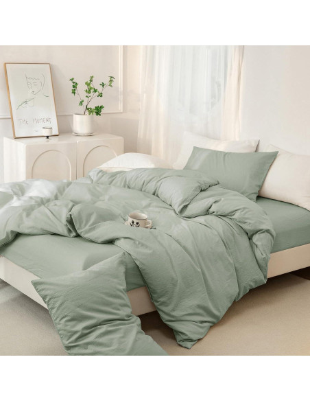 Funda de Edredón Rey JIYUAN Algodón 100% Verde Salvia 3 Piezas