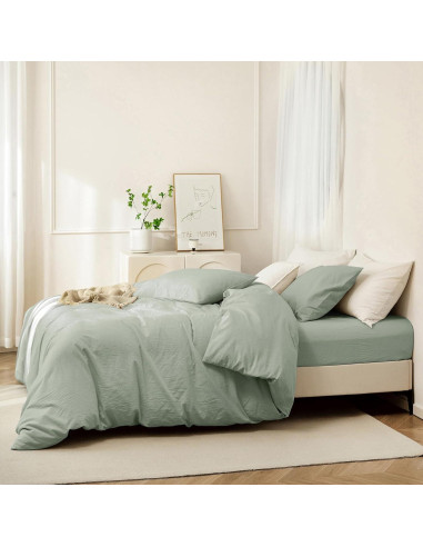 Funda de Edredón Rey JIYUAN Algodón 100% Verde Salvia 3 Piezas