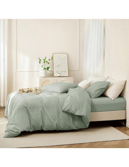 Funda de Edredón Rey JIYUAN Algodón 100% Verde Salvia 3 Piezas