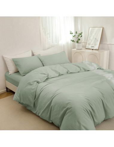 Funda de Edredón Rey JIYUAN Algodón 100% Verde Salvia 3 Piezas