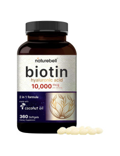 Biotina 10000mcg + Ácido Hialurónico 25mg NatureBell 360 Gelatinas