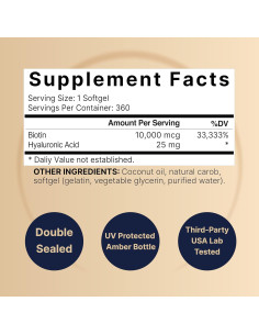 Biotina 10000mcg + Ácido Hialurónico 25mg NatureBell 360 Gelatinas 2