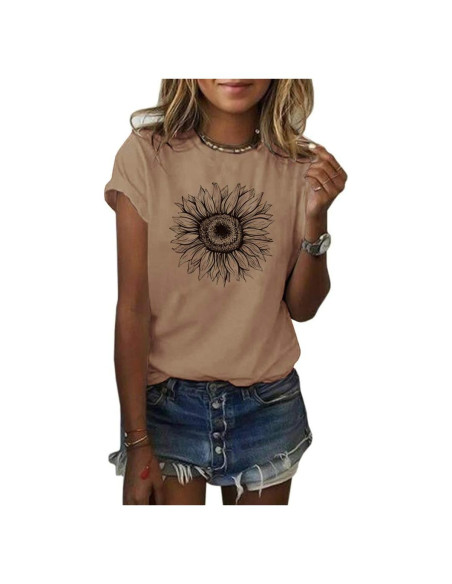 Camiseta de Mujer Cicy Bell Manga Corta Girasol Caqui XL