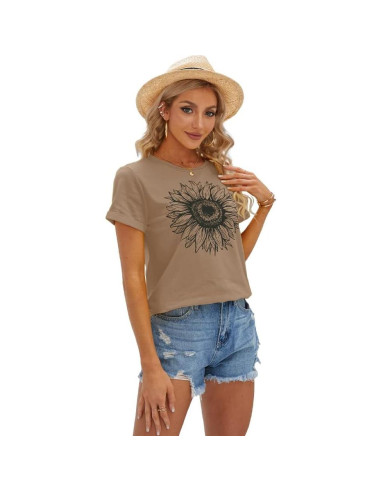 Camiseta de Mujer Cicy Bell Manga Corta Girasol Caqui XL