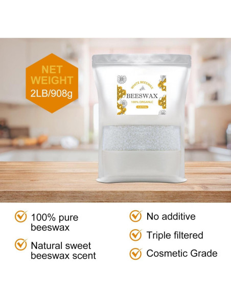 Pellets de Cera de Abeja Orgánica 0.91 kg Amastika para Velas y Cuidado de la Piel