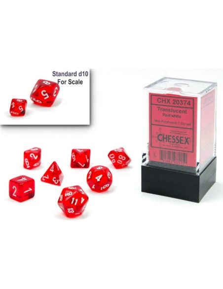 Juego de Dados Poliedricos Chessex 10mm Rojo/Blanco - 7 Piezas para RPG