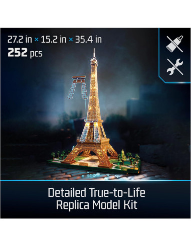 Kit de Modelo 3D Torre Eiffel 4D Build con Luces LED - 252 Piezas