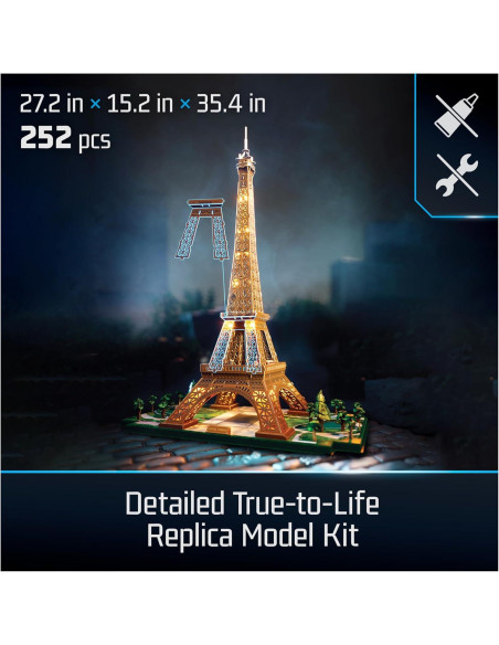 Kit de Modelo 3D Torre Eiffel 4D Build con Luces LED - 252 Piezas