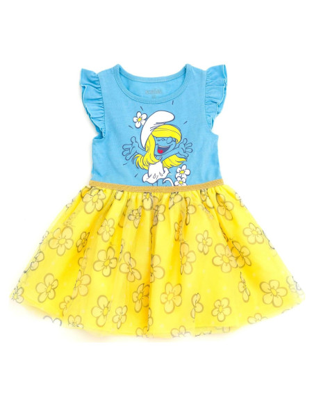 Vestido de tul Smurfette para niñas 4T - Pitufos con flores