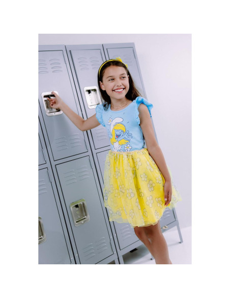 Vestido de tul Smurfette para niñas 4T - Pitufos con flores