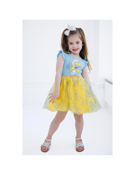 Vestido de tul Smurfette para niñas 4T - Pitufos con flores