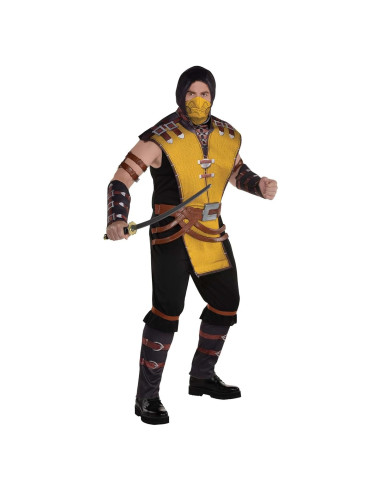 Disfraz de Scorpion Mortal Kombat para hombres grande - Mono, máscara y guanteletes
