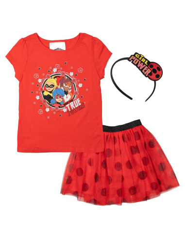 Conjunto 3 piezas Miraculous: camiseta, falda y diadema 6-6X