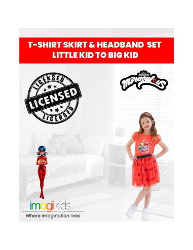 Conjunto 3 piezas Miraculous: camiseta, falda y diadema 6-6X