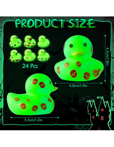 Patitos de Goma Halloween Jenaai 24 Pcs Brillan en la Oscuridad