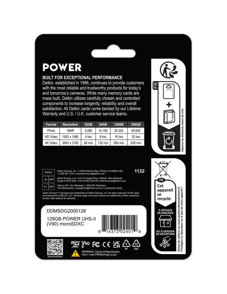 Tarjeta Micro SD 128GB Delkin Devices UHS-II V90 300MB/s