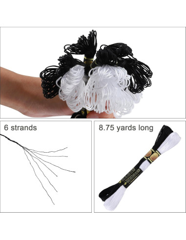 Set de 12 Madejas Hilo de Bordar Xiphum 8m Negro y Blanco