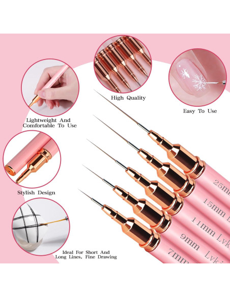 Set de 5 Pinceles para Arte de Uñas Rosa - Profesional y Detalles Finos