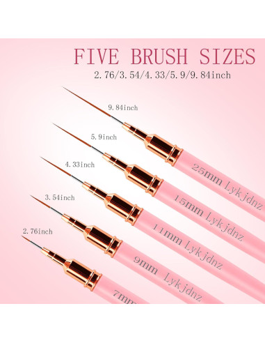 Set de 5 Pinceles para Arte de Uñas Rosa - Profesional y Detalles Finos