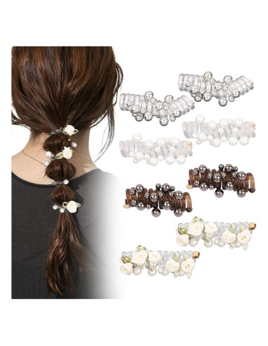 Juego de 8 Gomas de Pelo Espirales Quuztao con Perlas