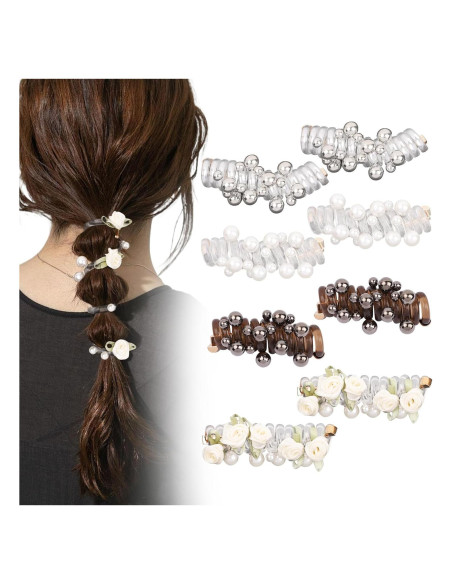 Juego de 8 Gomas de Pelo Espirales Quuztao con Perlas