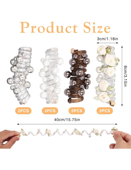 Juego de 8 Gomas de Pelo Espirales Quuztao con Perlas