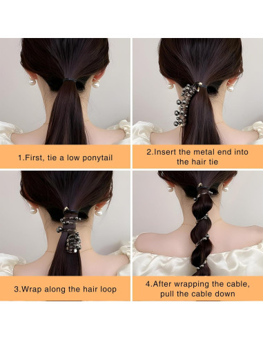 Juego de 8 Gomas de Pelo Espirales Quuztao con Perlas