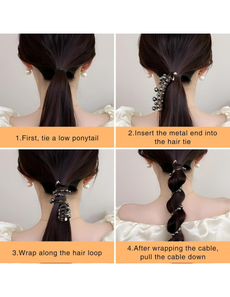 Juego de 8 Gomas de Pelo Espirales Quuztao con Perlas