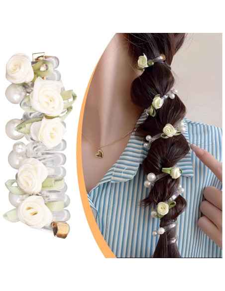 Juego de 8 Gomas de Pelo Espirales Quuztao con Perlas