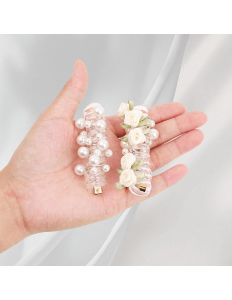 Juego de 8 Gomas de Pelo Espirales Quuztao con Perlas