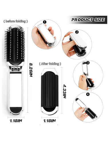 Cepillo de Pelo Plegable con Espejo Siutaga - 2 Pcs Mini
