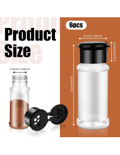 Paquete de 6 frascos de especias plásticos 88.7 ml con tapa shaker 2