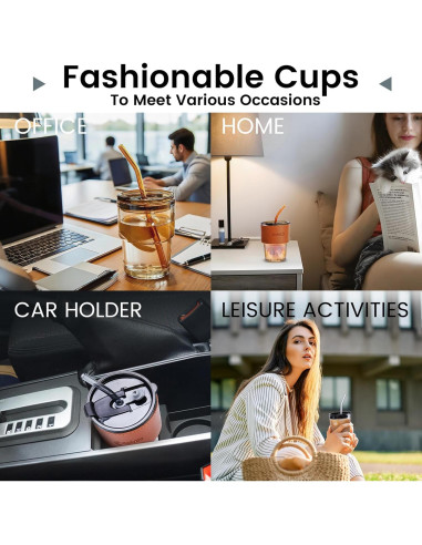 Taza de Vidrio Colnic 450ml con Tapa y Pajitas - Ámbar