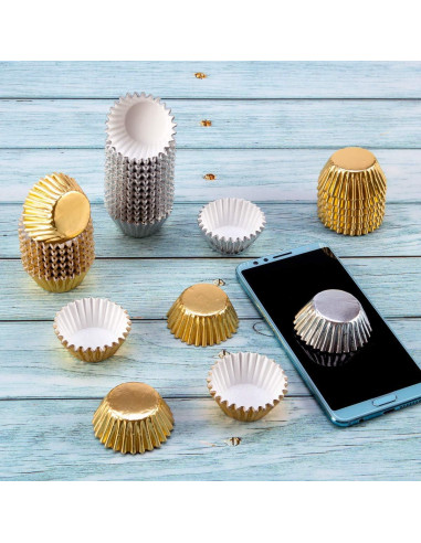 1000 Mini Copas para Cupcake Homtable Oro y Plata 3.18 cm