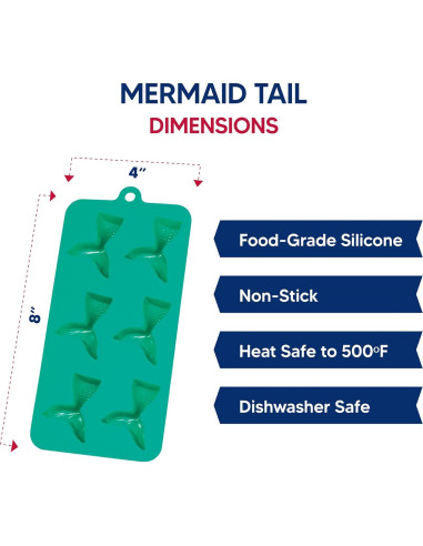 Bandeja de Hielo Silicona HIC Kitchen 6 Colas de Sirena Verde