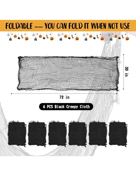 Paquete de 6 Telas Espeluznantes Negras Yokodaza 76x183 cm