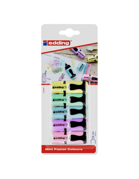 Resaltadores Mini Edding 7 - 5 Colores Pastel - Punta Biselada