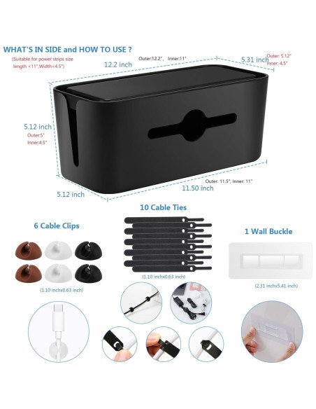 Caja Organizadora de Cables Gabfu Negra 31x13.5x13 cm Caja Organizadora de Cables Gabfu Negra 31x13.5x13 cm
