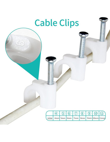 100 Clips de Cable Bonsicoky 6mm con Clavo de Acero Galvanizado