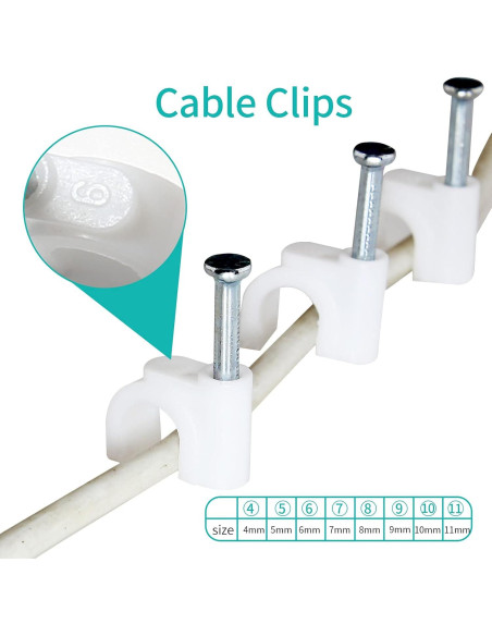 100 Clips de Cable Bonsicoky 6mm con Clavo de Acero Galvanizado
