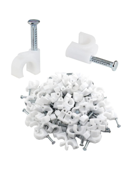 100 Clips de Cable Bonsicoky 6mm con Clavo de Acero Galvanizado