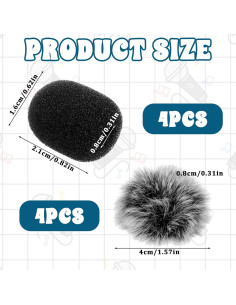Juego de 8 Cubiertas de Micrófono Paraviento Lavalier - Espuma y Peludo 2