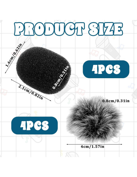 Juego de 8 Cubiertas de Micrófono Paraviento Lavalier - Espuma y Peludo