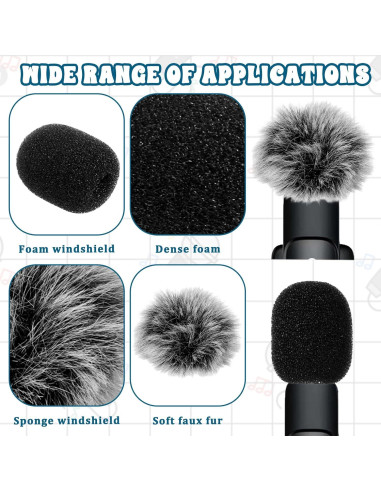 Juego de 8 Cubiertas de Micrófono Paraviento Lavalier - Espuma y Peludo