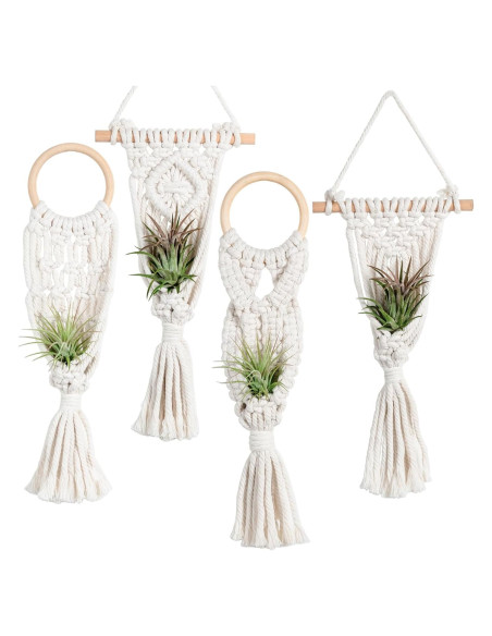 Soporte Colgante para Plantas de Aire Melphoe 4 Piezas Macrame