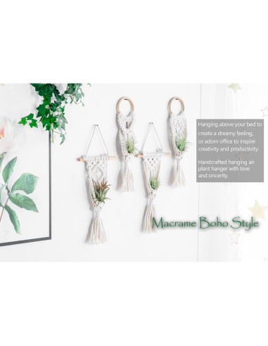 Soporte Colgante para Plantas de Aire Melphoe 4 Piezas Macrame