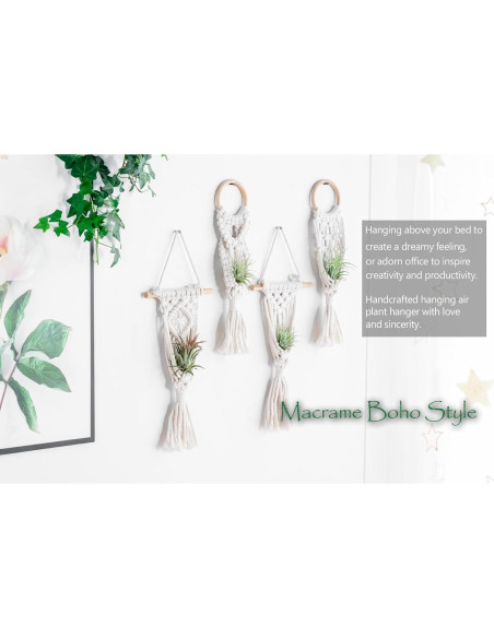 Soporte Colgante para Plantas de Aire Melphoe 4 Piezas Macrame