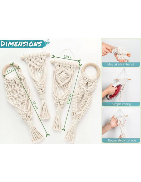 Soporte Colgante para Plantas de Aire Melphoe 4 Piezas Macrame