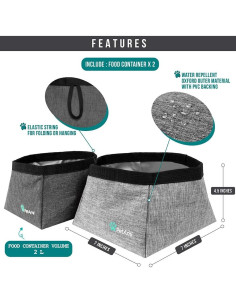 Cuencos Plegables para Perros PetAmi x2, 2.02L, Gris Jaspeado 2