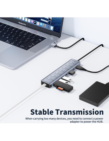 Hub USB 3.0 7 Puertos Aluminio - Alta Velocidad 5Gbps